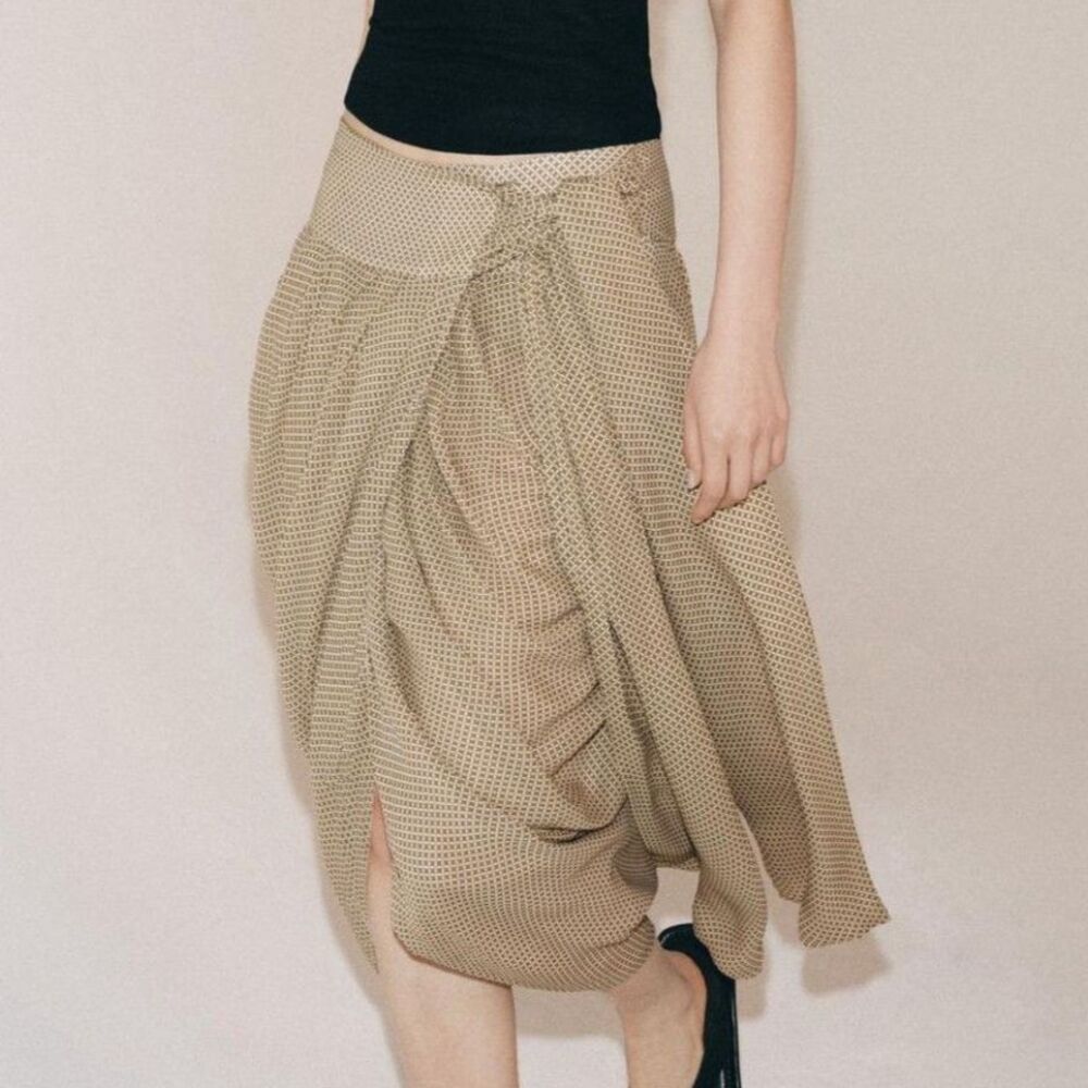 NEW Zara ZW COLLECTION Multicolored Geometric Floral Printed Side Draping Skirt